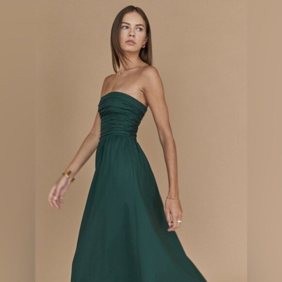NEW Reformation Lissa Cotton Midi Dress Forest Green Removable Strap | US 4 UK 8 - Picture 1 of 14